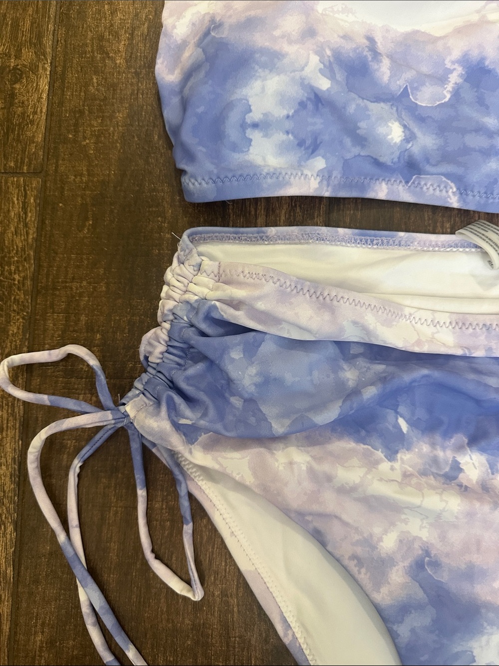 Lavender Tie-Dye Bikini Set Ruched Side High Waist Size Medium - Picture 2 of 4